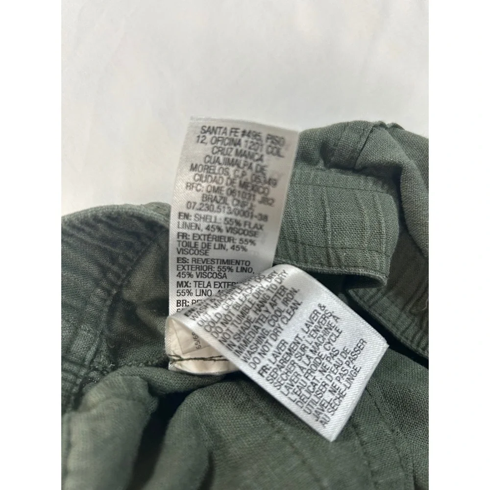 Roxy Boho Women Olive Green Linen Blend Drawstring Shorts Sz Med Pocketed Beach